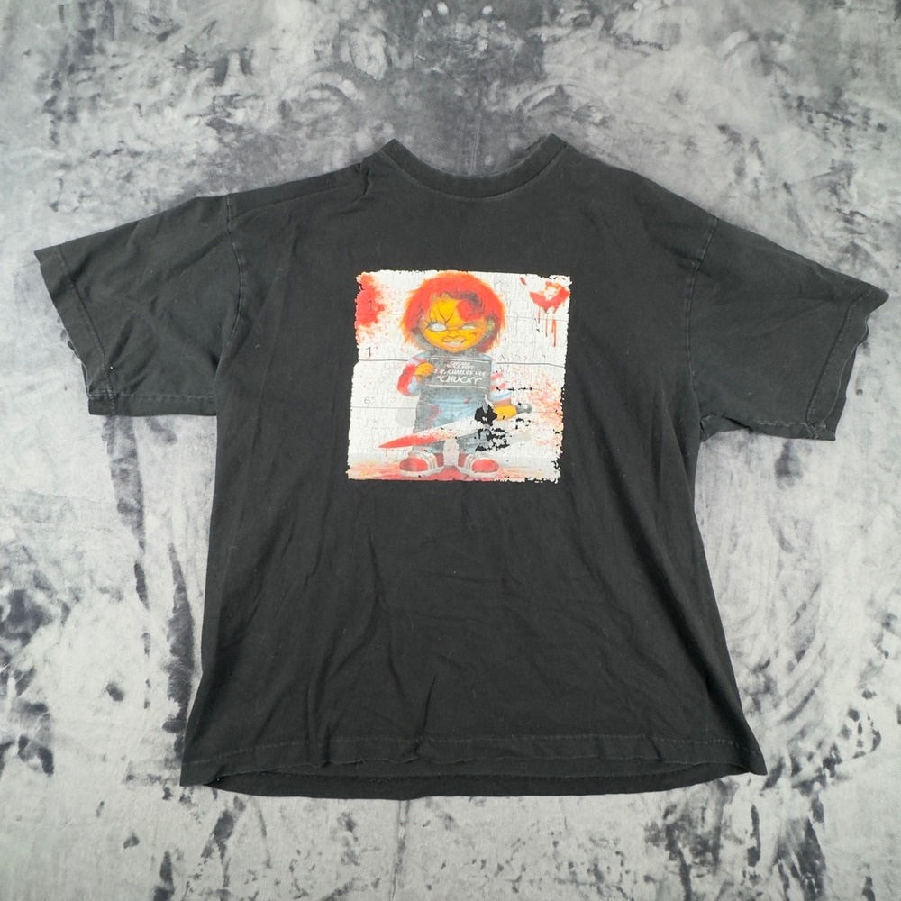 Chucky Graphic T-Shirt Men Large Black Horror Movie Child's Play Mugshot Slasher